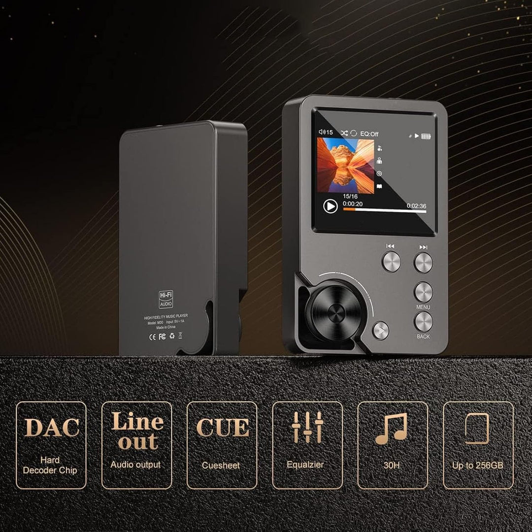 Hi Res MP3 Player, DSD 128 FLAC DAC Hochauflösender Verlustfreier Audio Player mit 64GB Speiche 2.0-