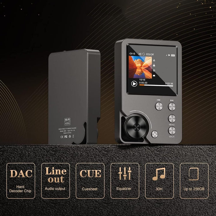 Hi Res MP3 Player, DSD 128 FLAC DAC Hochauflösender Verlustfreier Audio Player mit 64GB Speiche 2.0-