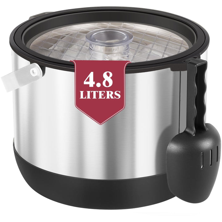 4.8L Eiswürfelbehälter mit Deckel und Schaufel, Edelstahl Eiskübel BPA-FREI, Doppelwandiger Isoliert