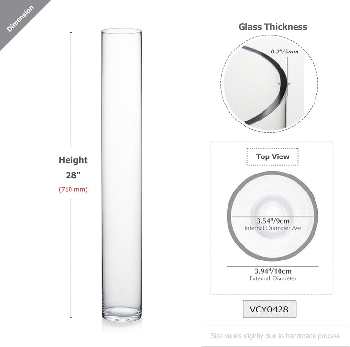 WGV Vase, zylinderförmig, 71 cm, transparent 4" X 28" Durchsichtig, 4" X 28" Durchsichtig