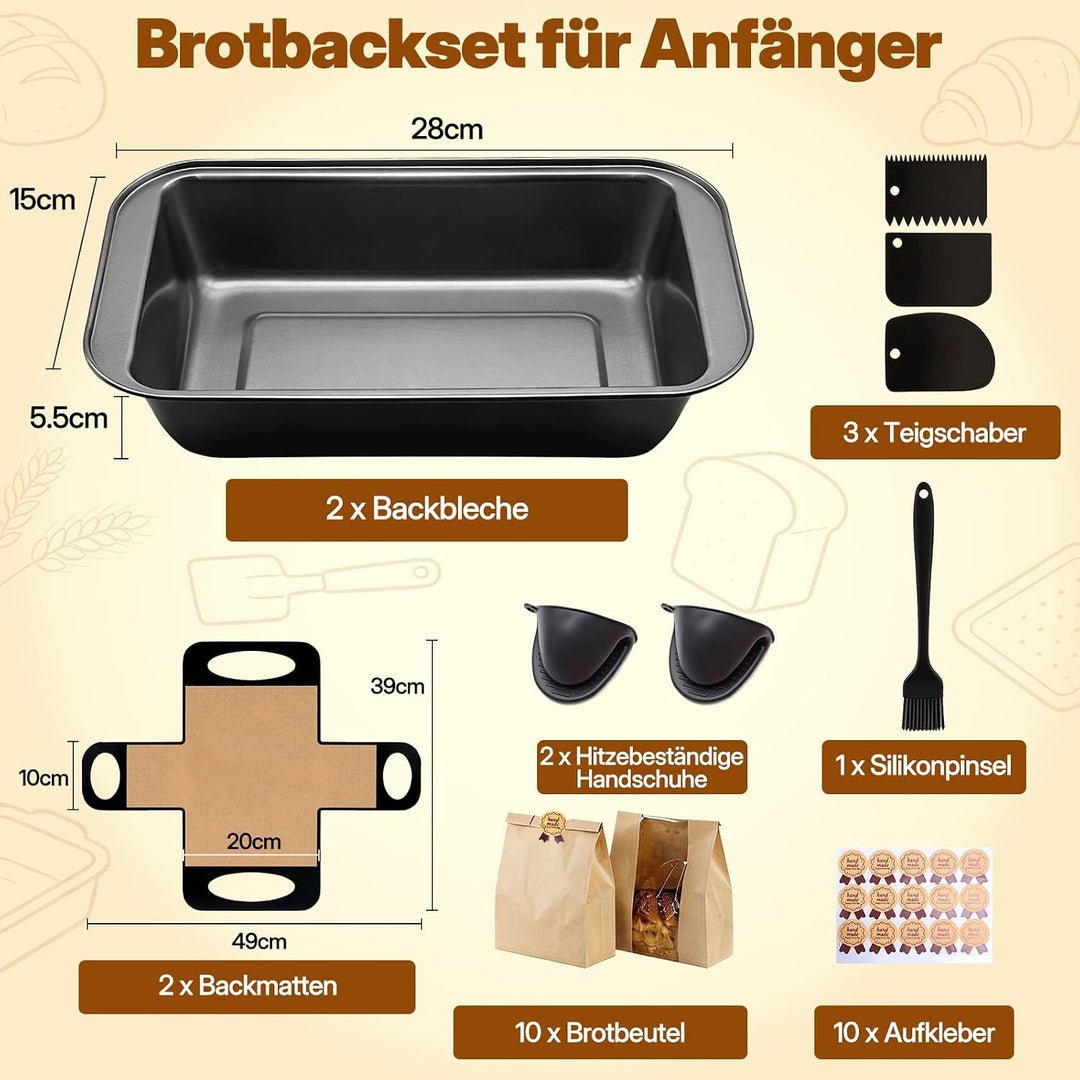 Brotbackform Kasten Set, 2 Stück Antihaft Karbonstahl Kastenform Kuchen 28X15X5.5cm mit 2 Dauerbackf