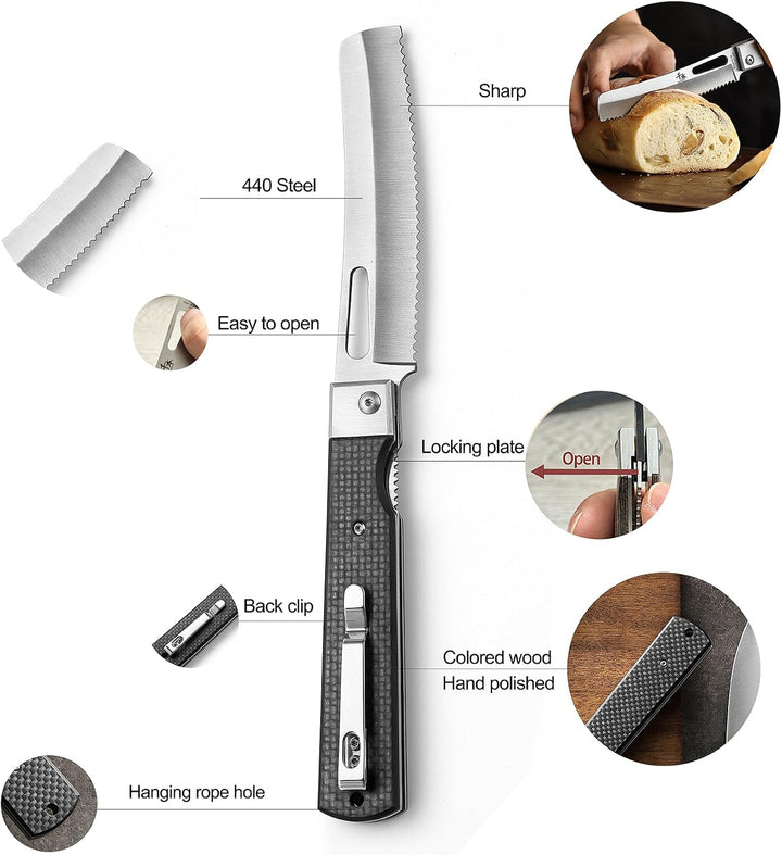 SENBON 440A Camping Brot Messer Edelstahl Sharp japanisches stil Falten Tragbare Reise Gebäck Kohlef