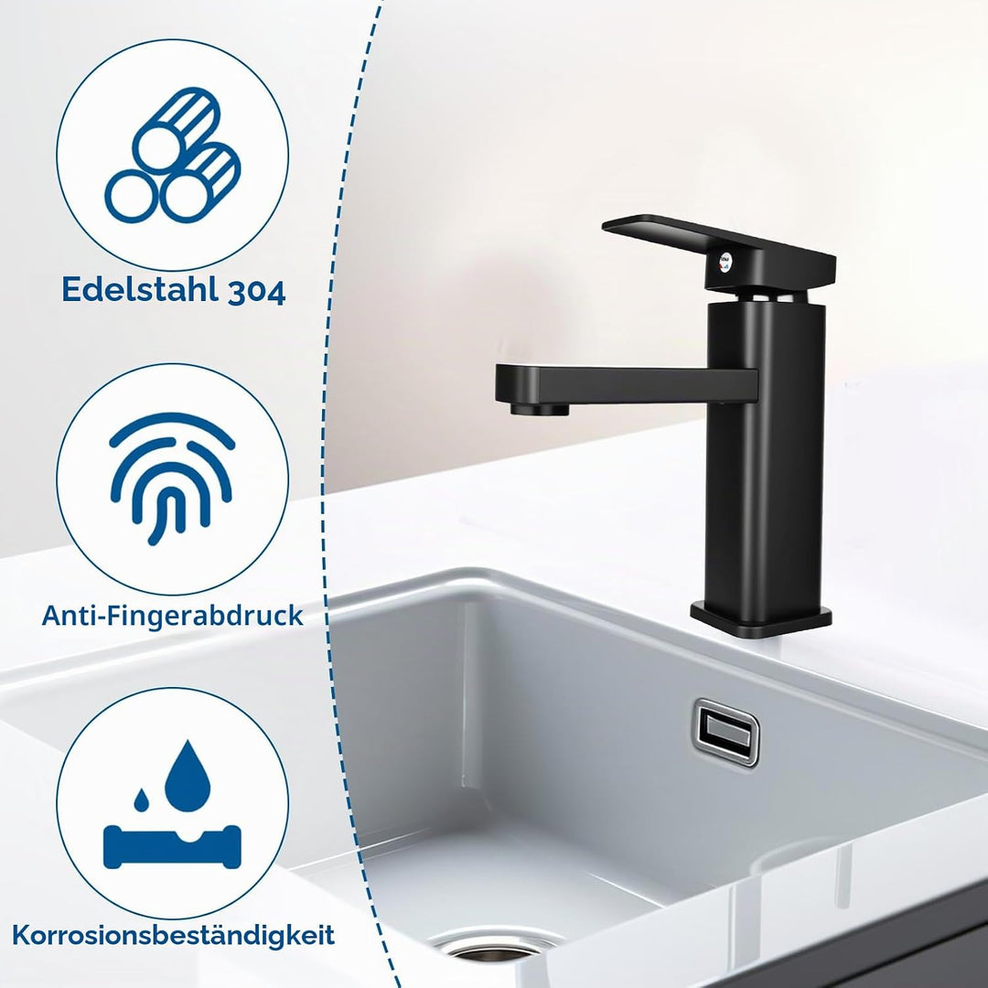 Wasserhahn Bad Waschtischarmatur Armatur Schwarz Waschtischmischer Warm und Kaltwasserhahn Einhebelm