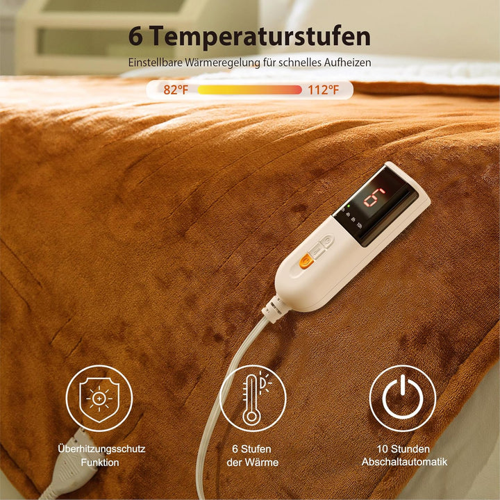GOTCOZY Heizdecke 130x180 cm - Weicher seidiger Plüsch Wärmedecke Heizdecke 6 Heizstufen und 10 Stun