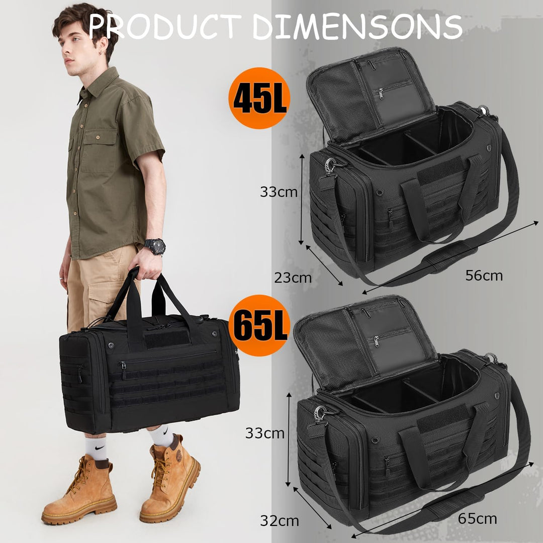 65L Sporttasche Herren mit 2 Trennwänder Reisetasche Einsatztasche | wasserabweisend Sport Duffle Ba