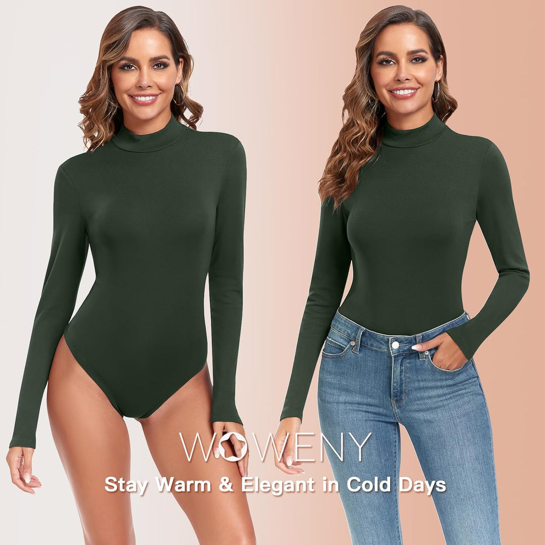 WOWENY Damen Body Langarm mit Stehkragen - Thermo Bodysuit Fleece Oberteile Shirts Rolli Pullover Ro