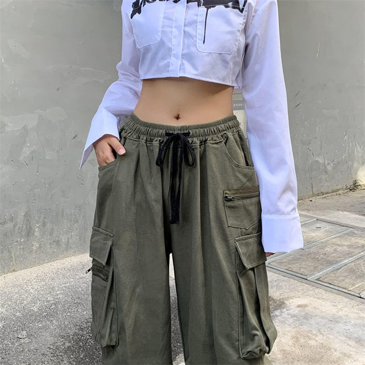 Linsennia Cargohose Damen Baggy Y2k Cargo Parachute Pants Weite Teenager Mädchen High Waist Streetwe