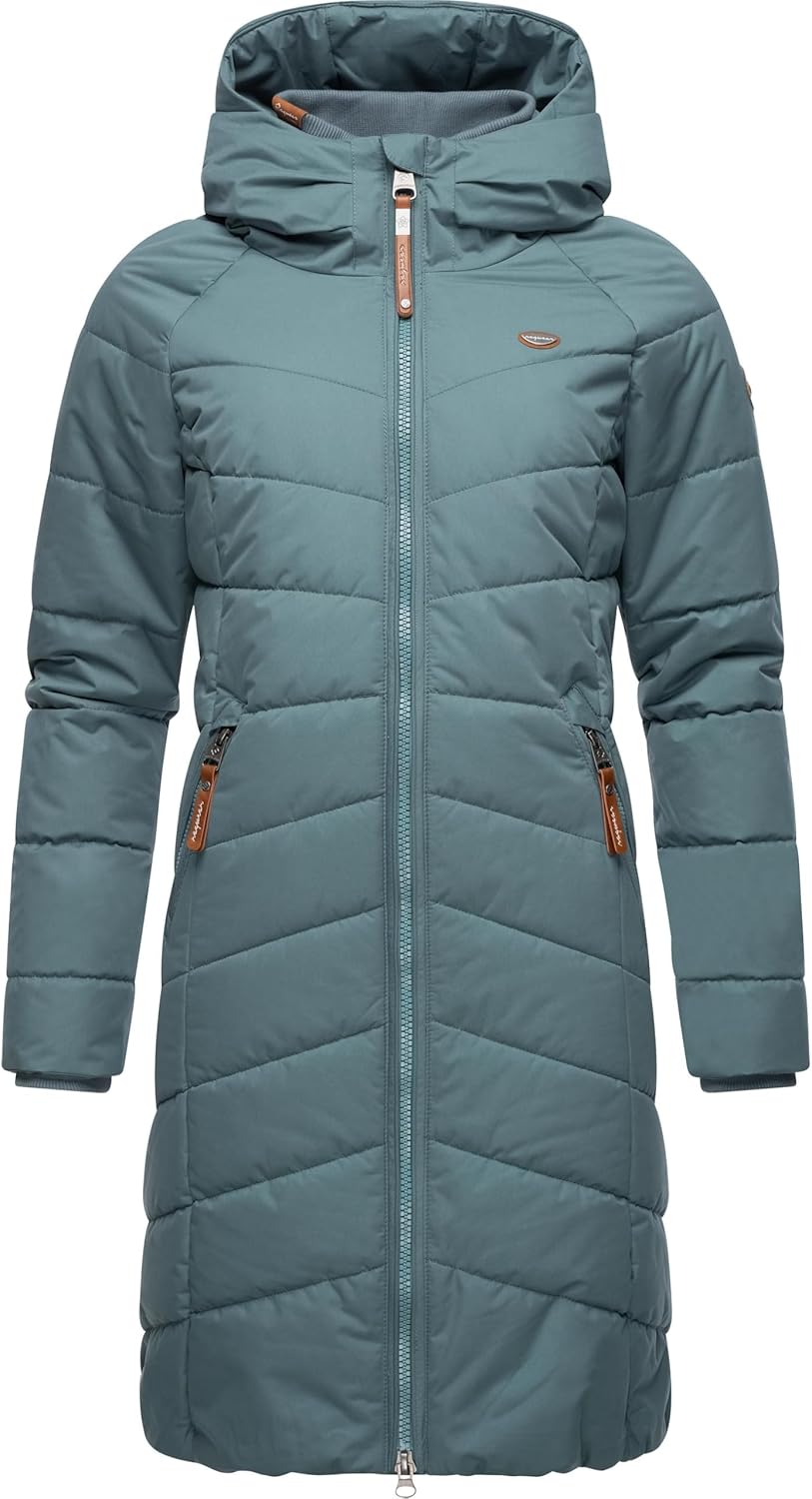 Ragwear Damen Wintermantel Warmer wasserdichter Steppmantel lang mit Kapuze Dizzie Coat XS-6XL L Gra