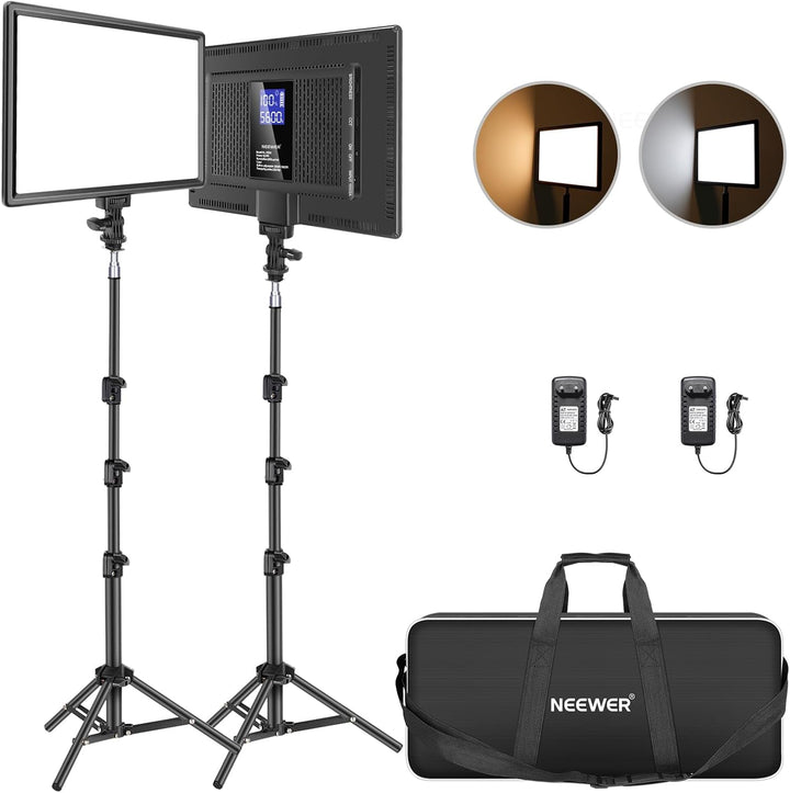 NEEWER 13" LED Videolicht Panel Set mit Stativ, Streaming Licht mit Lithium Akku 2er Pack weiches LE