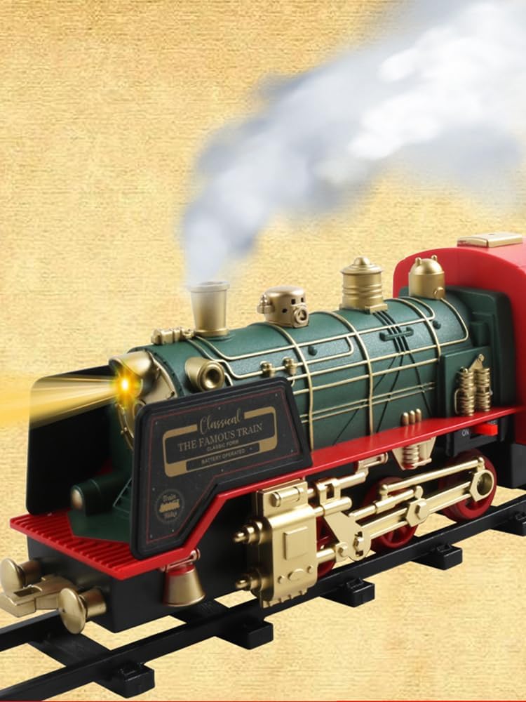 Srliya Weihnachtszug, Kinderspielzeugeisenbahnset mit Lichtern, Rauch und realistischen Geräuschen,