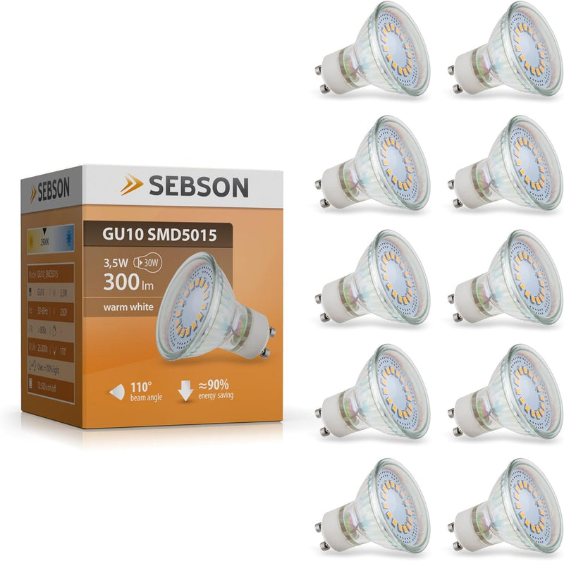 SEBSON LED Lampe GU10 warmweiss 3,5W, ersetzt 30W Halogen, 300 Lumen, GU10 LED Strahler 230V, LED Le