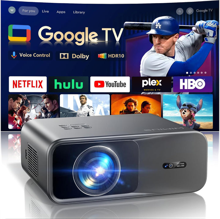 4K Beamer mit Google TV & Netflix/Disney+, Dolby Audio, 1000 ANSI Smart Beamer 4K Autofokus Trapezko
