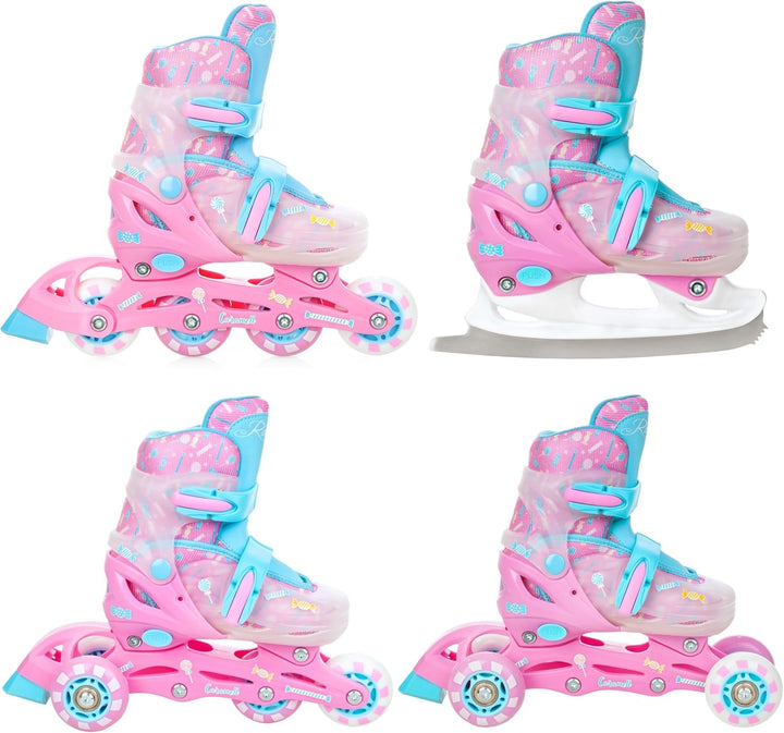 RAVEN 4in1 Inline Skates Triskates Rollschuhe Schlittschuhe Inliner für Kinder Mädchen verstellbar m