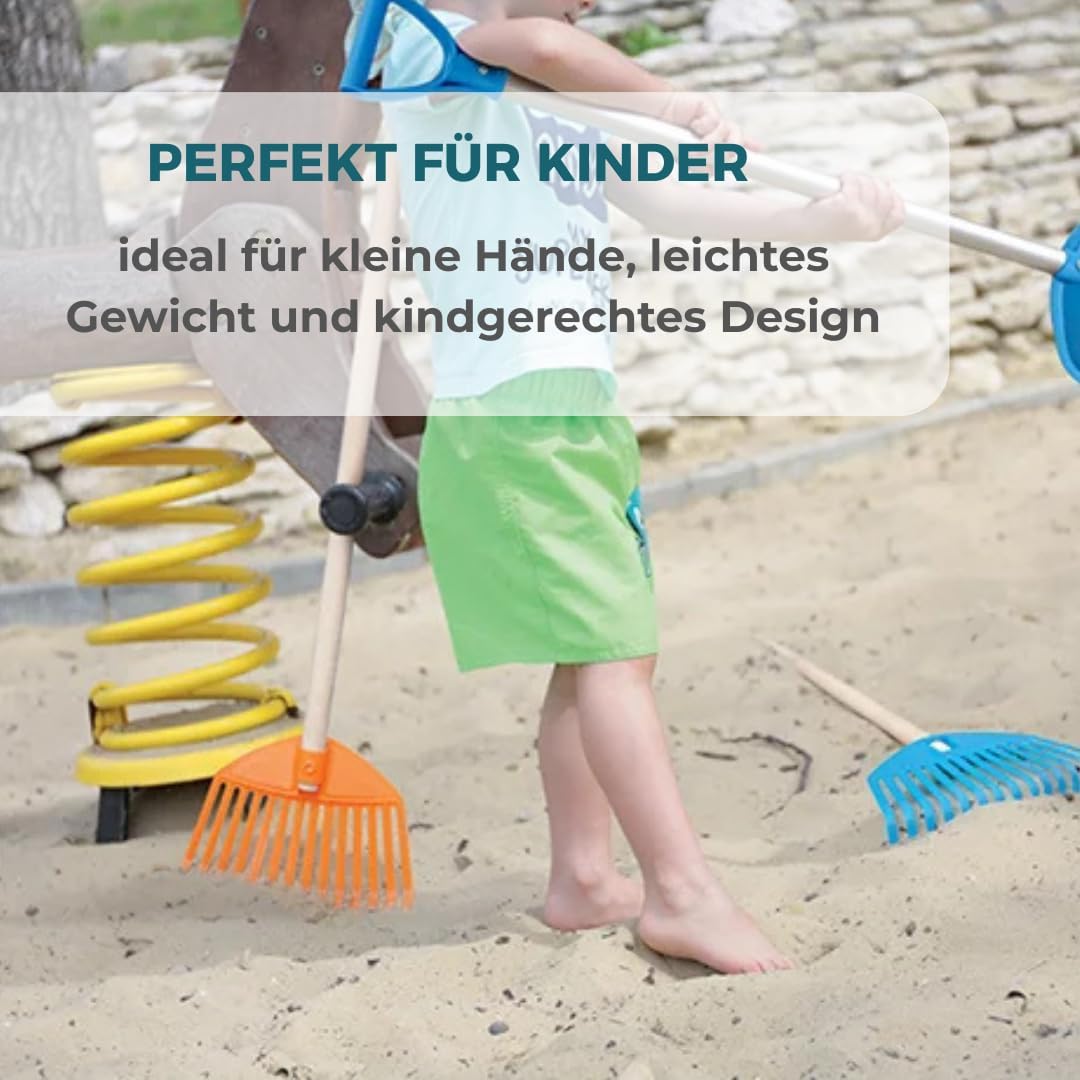 Blau Kinderrechen 70cm – Mini-Gartenrechen mit Holzgriff, Rechen/Kleinbesen für Kinder, perfekt für