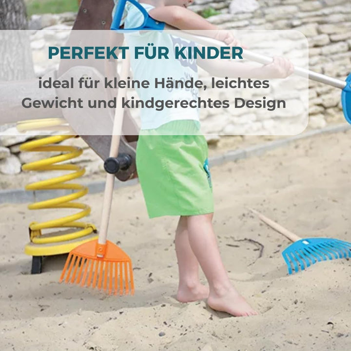 Blau Kinderrechen 70cm – Mini-Gartenrechen mit Holzgriff, Rechen/Kleinbesen für Kinder, perfekt für