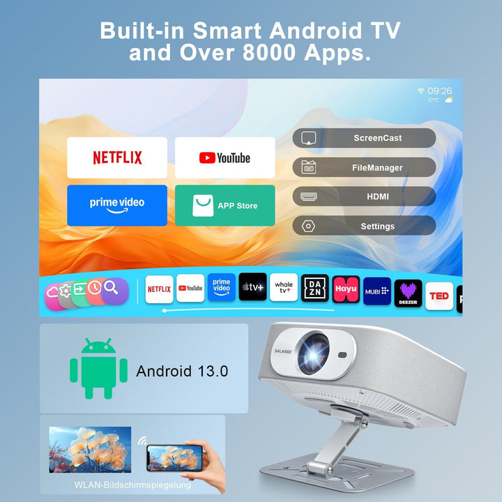 Salange Beamer,Kompatibel mit Netflix,Native 1080P Projektor Unterstützt 4K,mit WiFi und Bluetooth 5