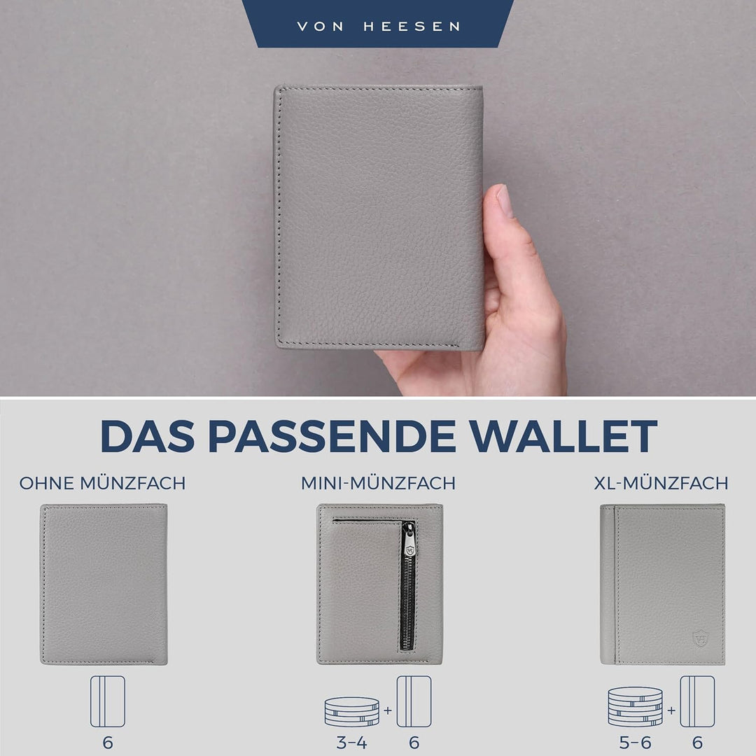 VON HEESEN® Leder Geldbörse Herren &amp; RFID Schutz I Echtleder Geldbeutel für Männer &amp; Damen I Portemo