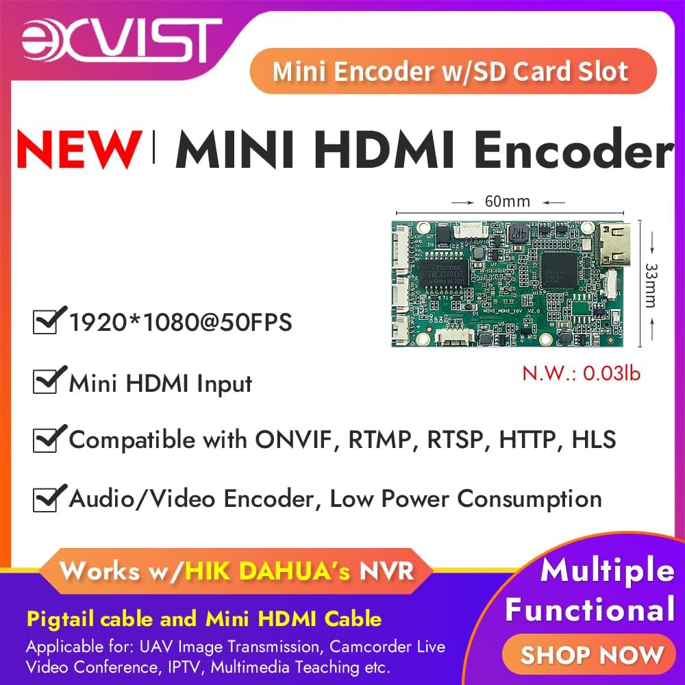 EXVIST H.265 1080P Mini HDMI Video Encoder W/SD Card Slot Max 128G DDNS HTTP RTMP RTSP TS UDP Kompat