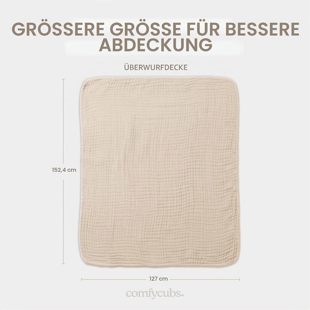 Musselin-Decke für Erwachsene, extra grosser Überwurf, 127 x 152 cm, 6-lagige, kühlende Baumwollweic