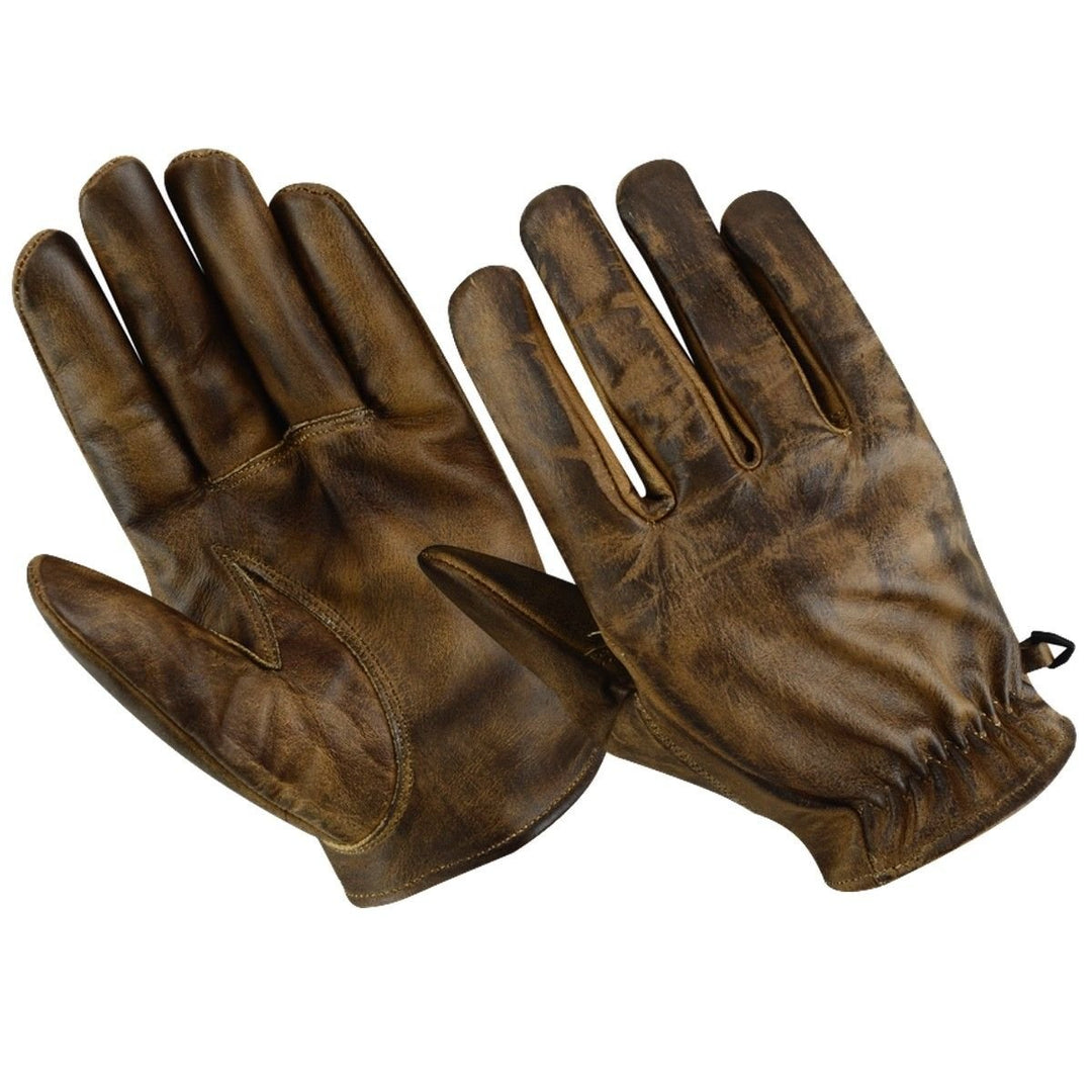 Motorradhandschuhe Leder Retro Old School Cafe Racer Chopper Schwarz M, Holz braun