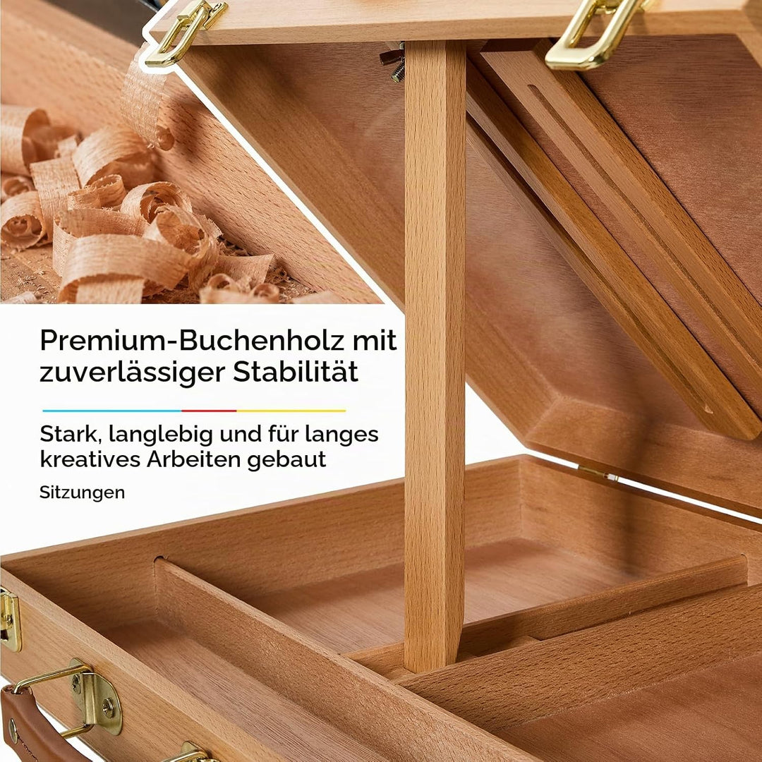 MEEDEN Tischstaffelei Kunst Skizzenkasten aus massivem Buchenholz, Speicherorganisator von Künstlerb