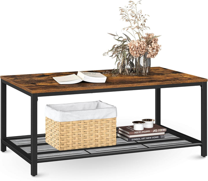 holz4home® Couchtisch Connie mit Gitterablage | 106x60x45 cm | Einfache Montage | Industrial-Look Br