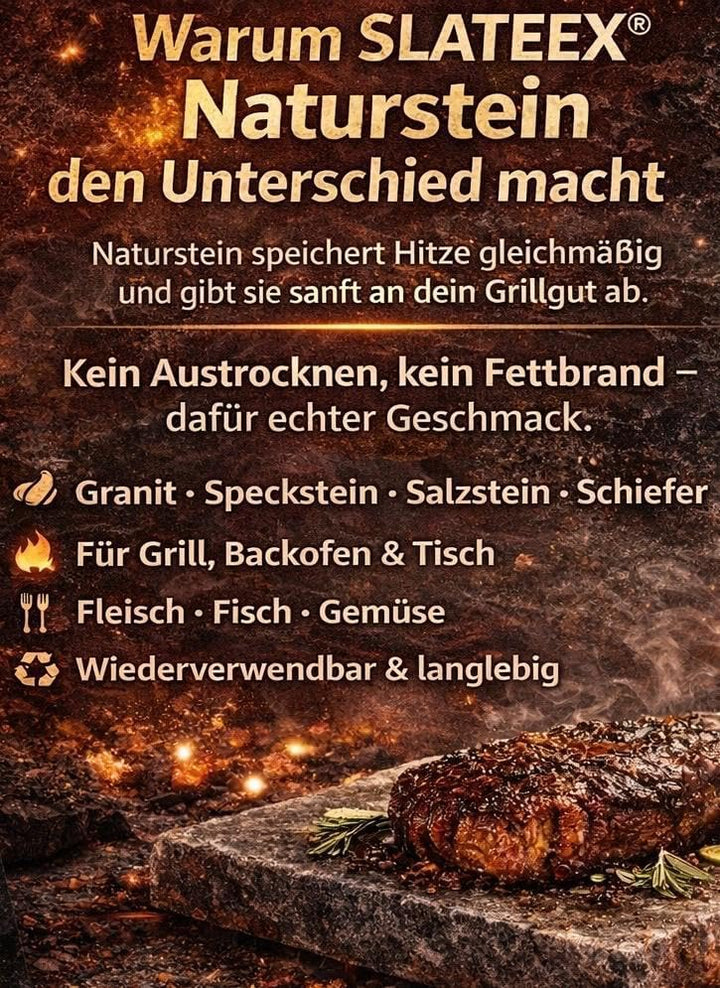 Naturstein-Grillplatte aus Speckstein 20×30×3 cm – Hitzebeständige Kochfläche zum Grillen, Braten &