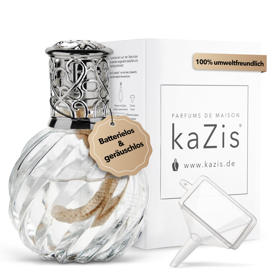 KAZIS® I Katalytische Lampe Twister I Duftlampe I Glas I XXL I 300 ml Inhalt I transparent
