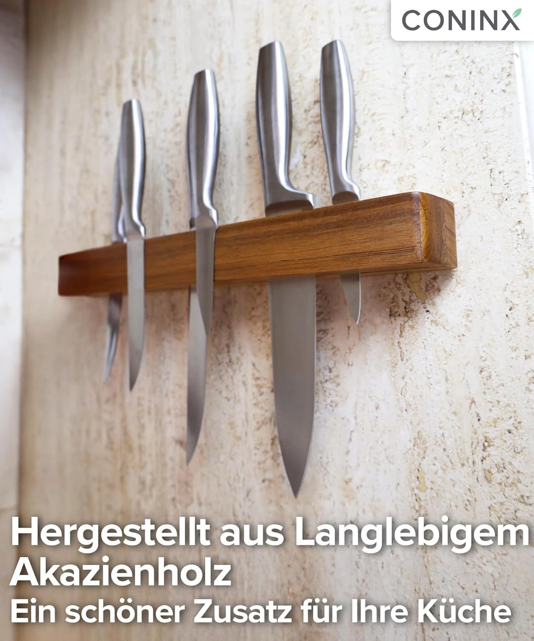 Coninx Magnetischer Messerhalter aus Akazienholz – 40 cm Messerleiste zur Wandmontage mit Schrauben