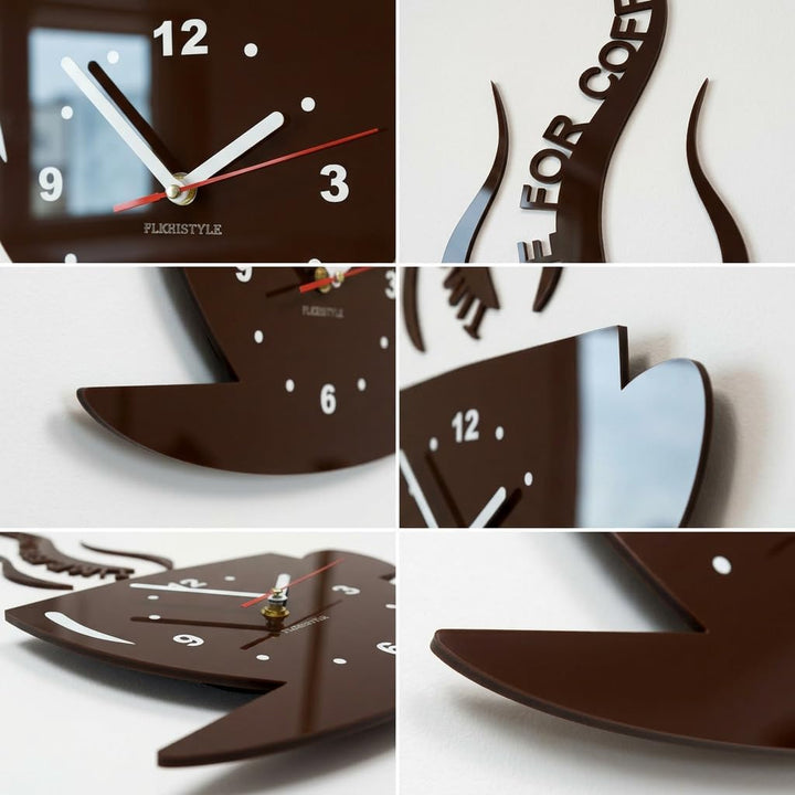 Tasse Time for Coffee (Zeit für Kaffee) Moderne Küche Wanduhr, Wenge Braun, 3D römisch, wanduhr deko