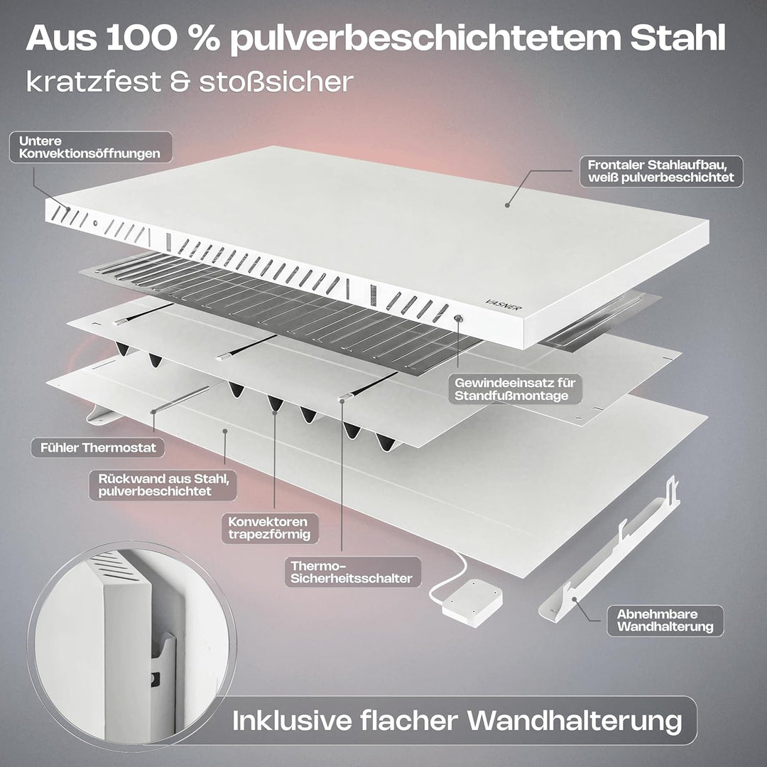 VASNER Konvi RX Funk Infrarotheizung - Elektroheizung Konvektionsheizung inkl. Wandmontage 600-1200
