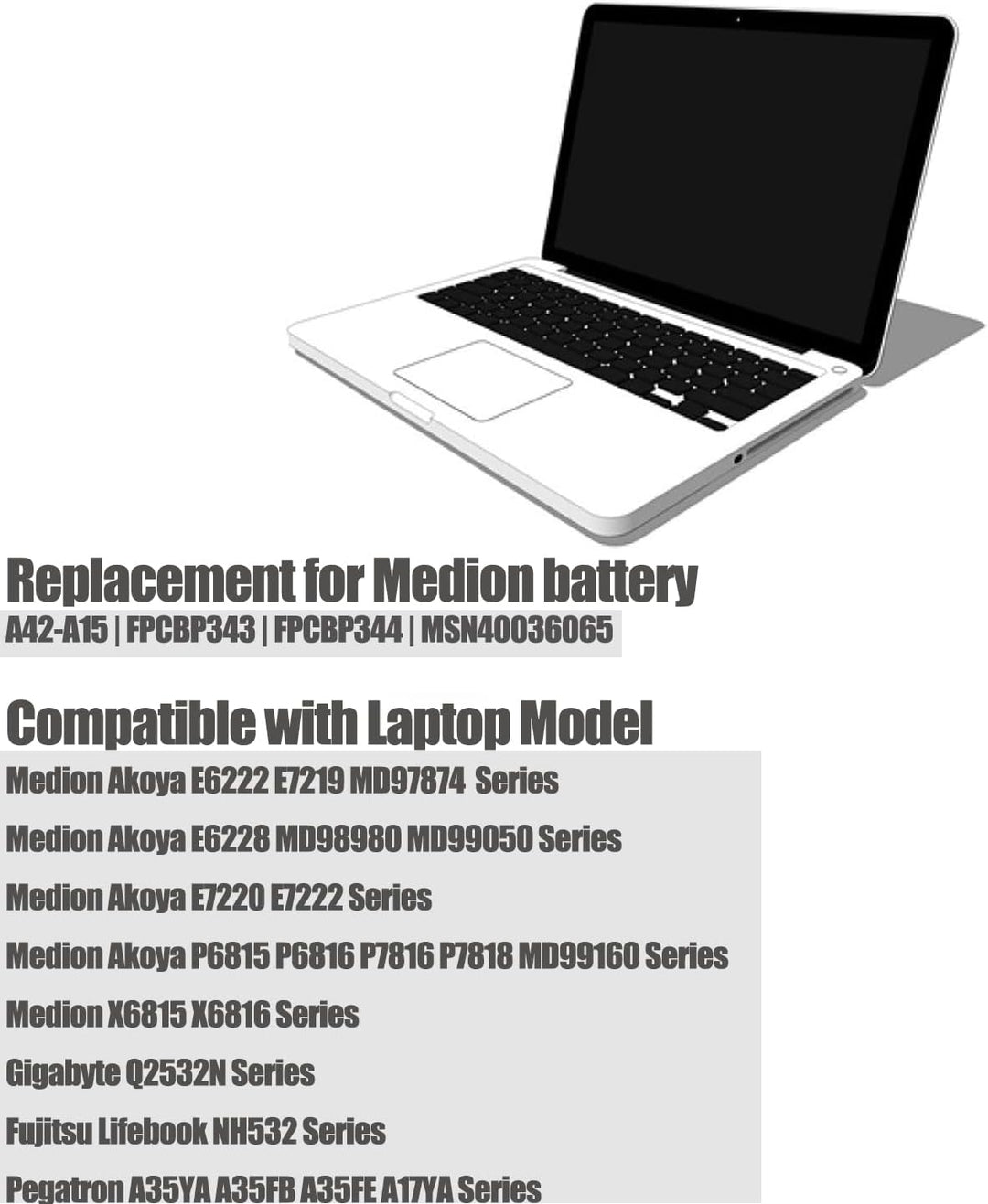 FengWings 14.4V 4400mAh A42-A15 Ersetzen Laptop akku für Medion Akoya E6222 E7219 MD97874 MD97877 MD