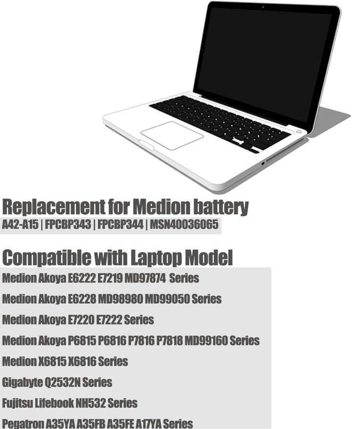 FengWings 14.4V 4400mAh A42-A15 Ersetzen Laptop akku für Medion Akoya E6222 E7219 MD97874 MD97877 MD