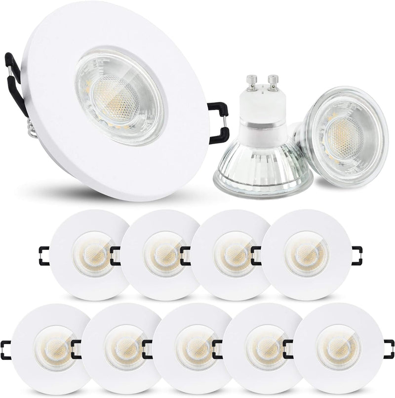 linovum 10 Stück ISAWO Deckenstrahler LED Bad weiss rund IP65 - LED GU10 6W neutralweiss Einbaustrah