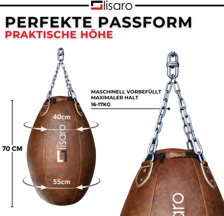Lisaro Profi Maisbirne 70 cm – Boxbirne Punchingball hängend – 17 kg gefüllt – Premium Kunstleder Pu