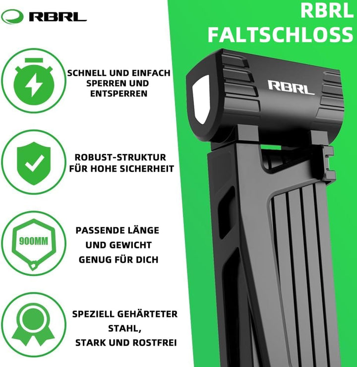 RBRL Faltschloss mit Halterung 【90cm】, geeignet für Roller, Elektrofahrräder, Tore usw. Fahrradschlo