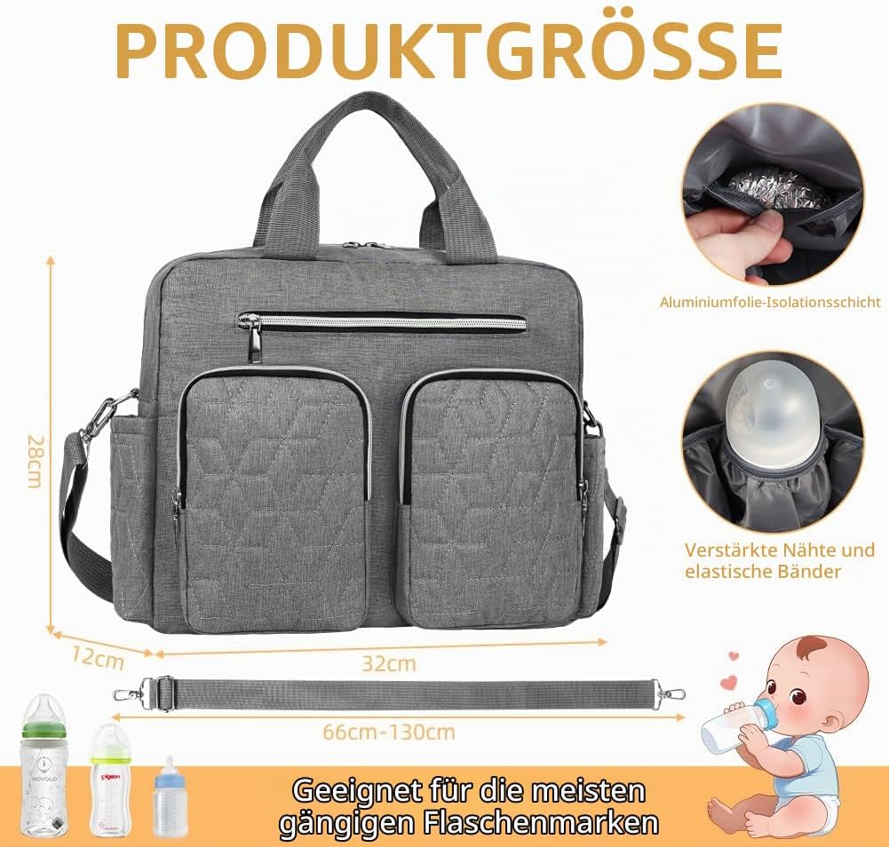 Wickeltasche Tote Baby, Wickeltasche Grosse Babytaschen mit isolierten Taschen und Trocken-/Nass-Tre