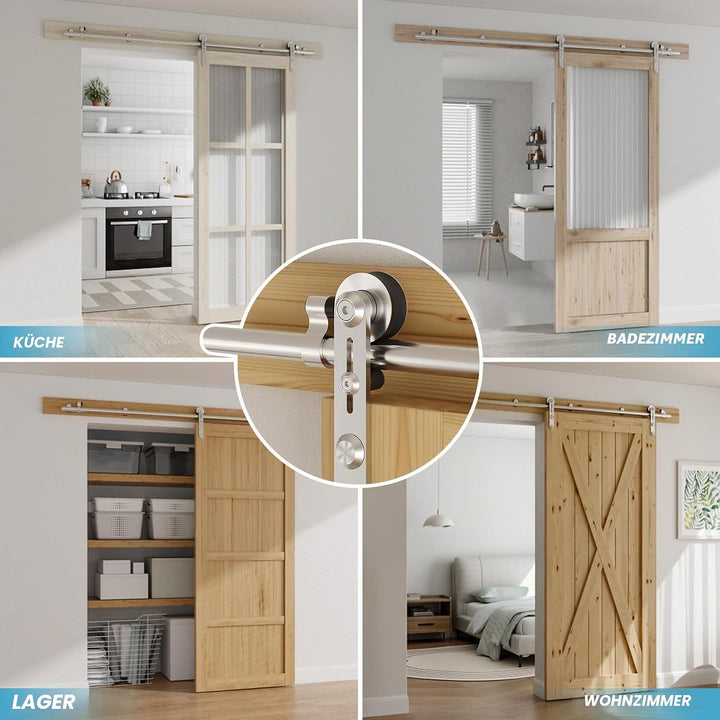 Schiebetürbeschlag Edelstahl 183cm Schiebetüren Schiebetürsystem Komplettset Laufschiene Rollen Set