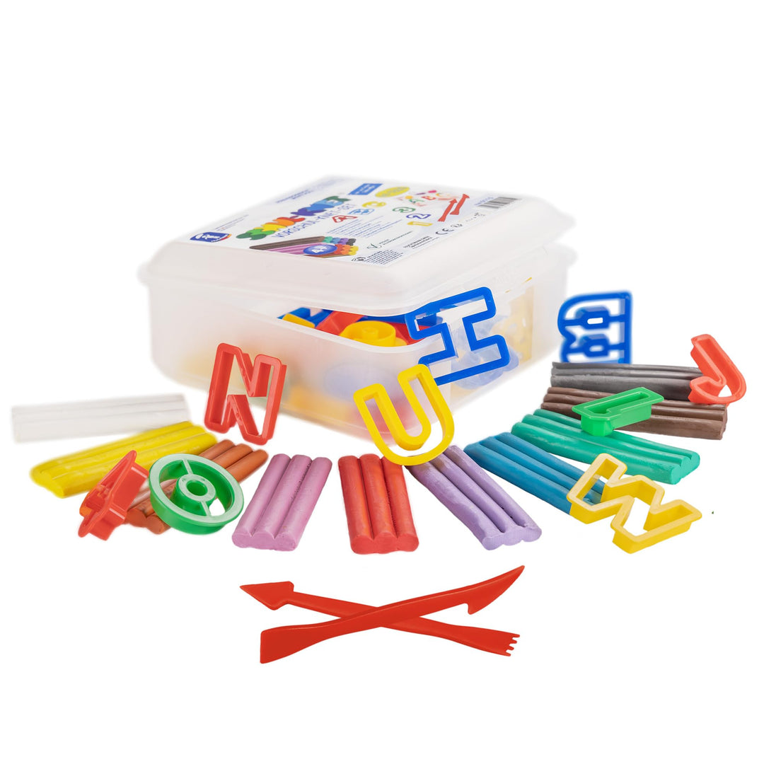 Feuchtmann SCHUL-KNET - Vorschul-Knet-Set 49-teilig, 400g Kinderknete mit Buchstaben, Zahlen und Wer