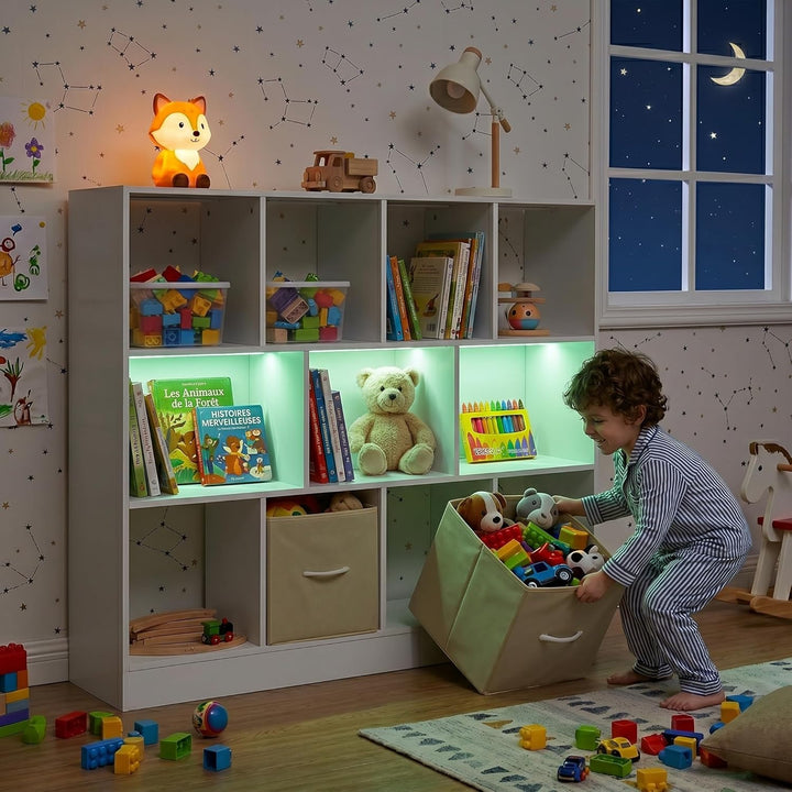 Kinderregal Spielzeugregal mit Boxen,11 Fächern,LED,Kinderzimmer Regal Kinder Bücherregal,Spielzeug