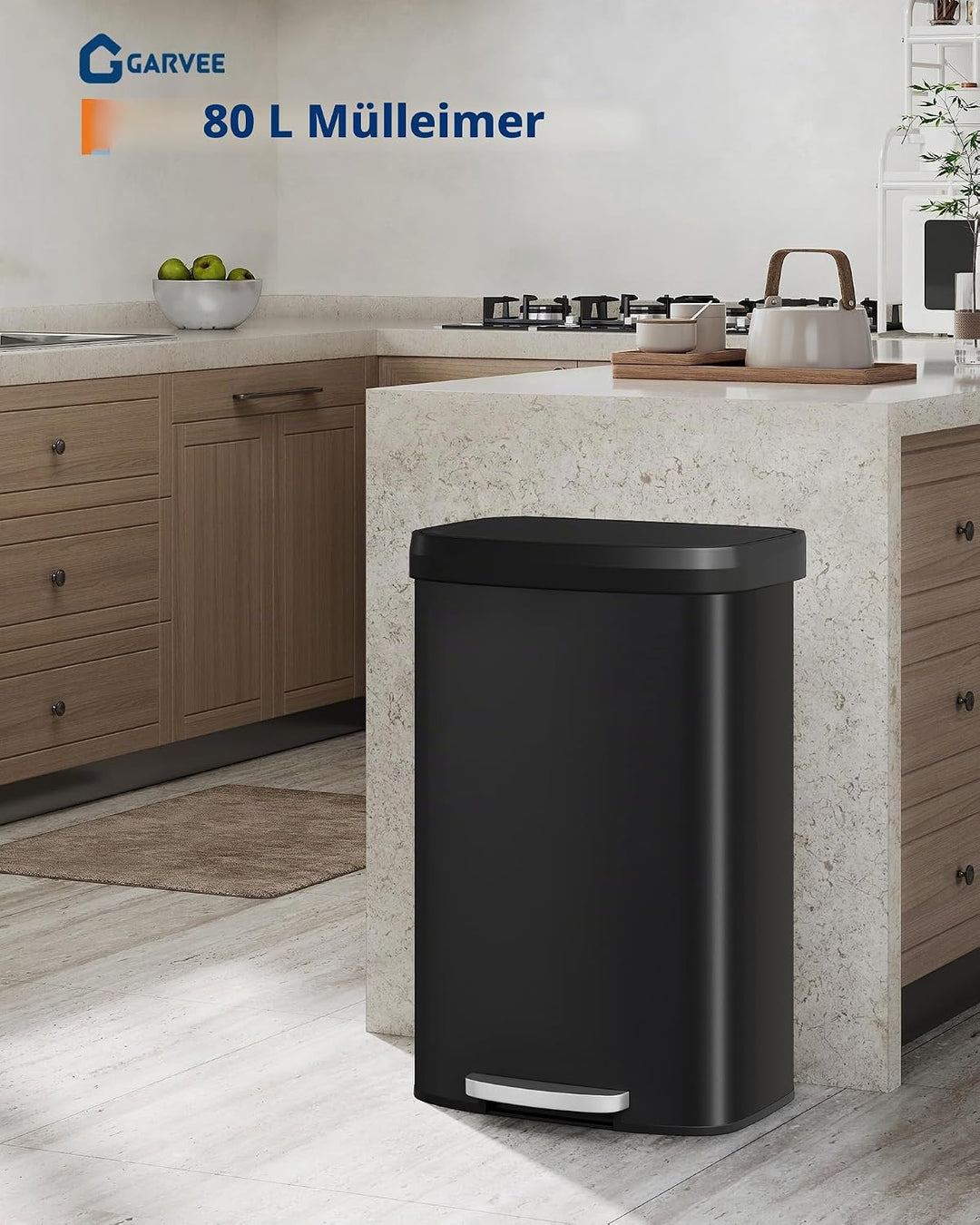 GarveeHome 80L Metall Mülleimer mit Deckel, grosser Tretmülleimer, Mülleimer Küche, rostfrei, mit Be