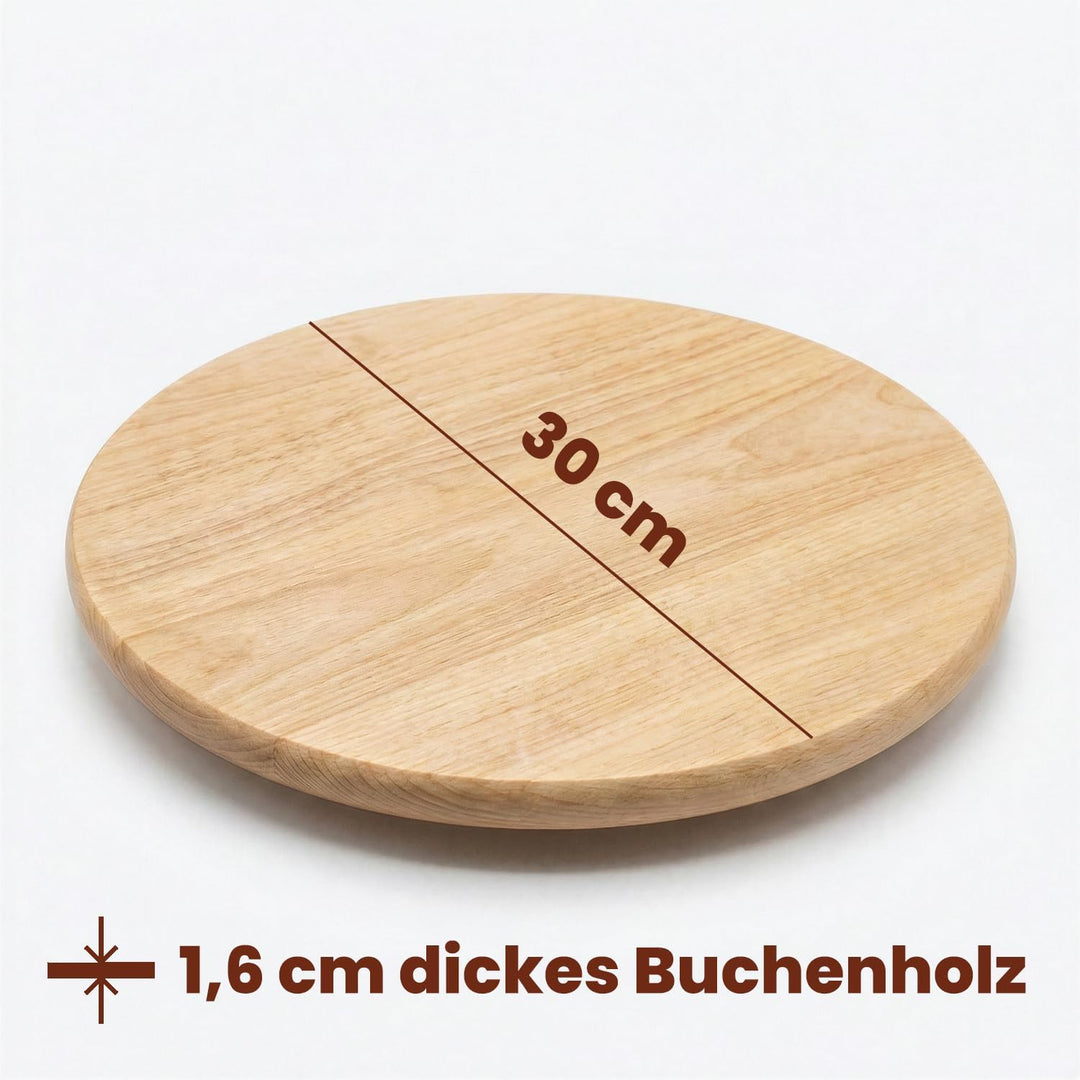 Drehteller Holz stabil mit Rutschfester Unterseite Durchmesser 30 cm | 30 cm, Robustes Buchenholz ma
