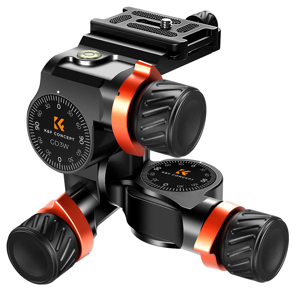 K&amp;F Concept 3-Wege-Neiger, Geared Tripod Head, CNC Process Aluminum Alloy Getriebeneiger für Kameras