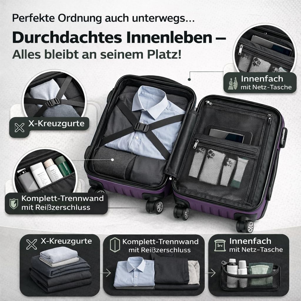 POSH Koffer mittelgross aus ABS - Leichter Hartschalen Trolley 65x45x25 cm - Reisekoffer 62L mit Zah