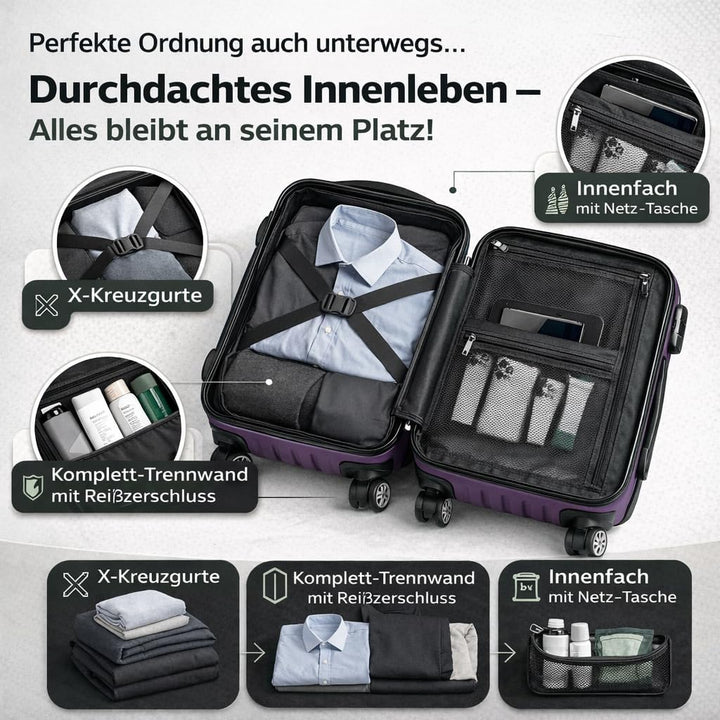 POSH Koffer mittelgross aus ABS - Leichter Hartschalen Trolley 65x45x25 cm - Reisekoffer 62L mit Zah