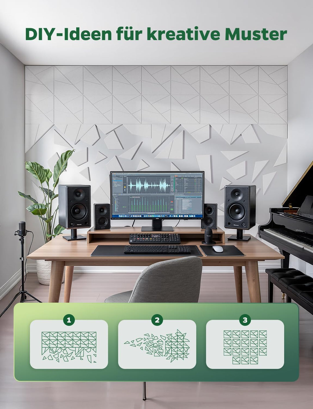 18 Stück Akustikplatten Selbstklebend, Akustik Schallabsorber Panels für Wand & Gaming Zimmer mit Li