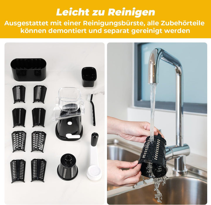 Käsereibe mit Kurbel, Reibe für Gemüse mit 5 Austauschbaren Trommelblättern, Gemüseschneider Ideal f