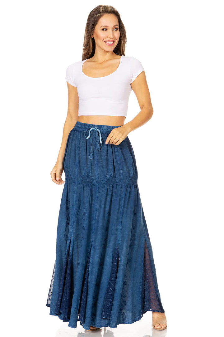 Sakkas Olivia Damen Maxi böhmischen Zigeuner Langen Rock mit elastischer Taille und Spitze Einheitsg