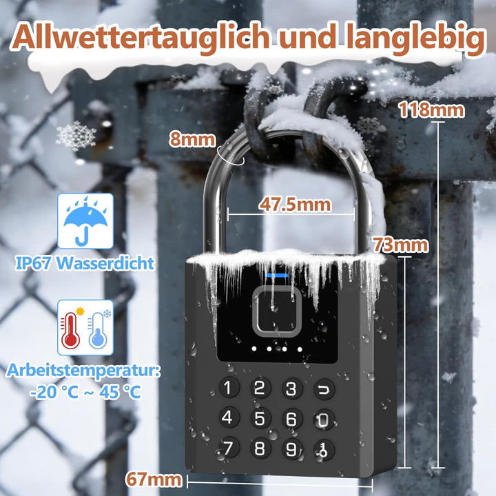Anweller Vorhängeschloss Fingerabdruck mit Zahlencode – wetterfestes Zahlenschloss mit starkem 8 mm