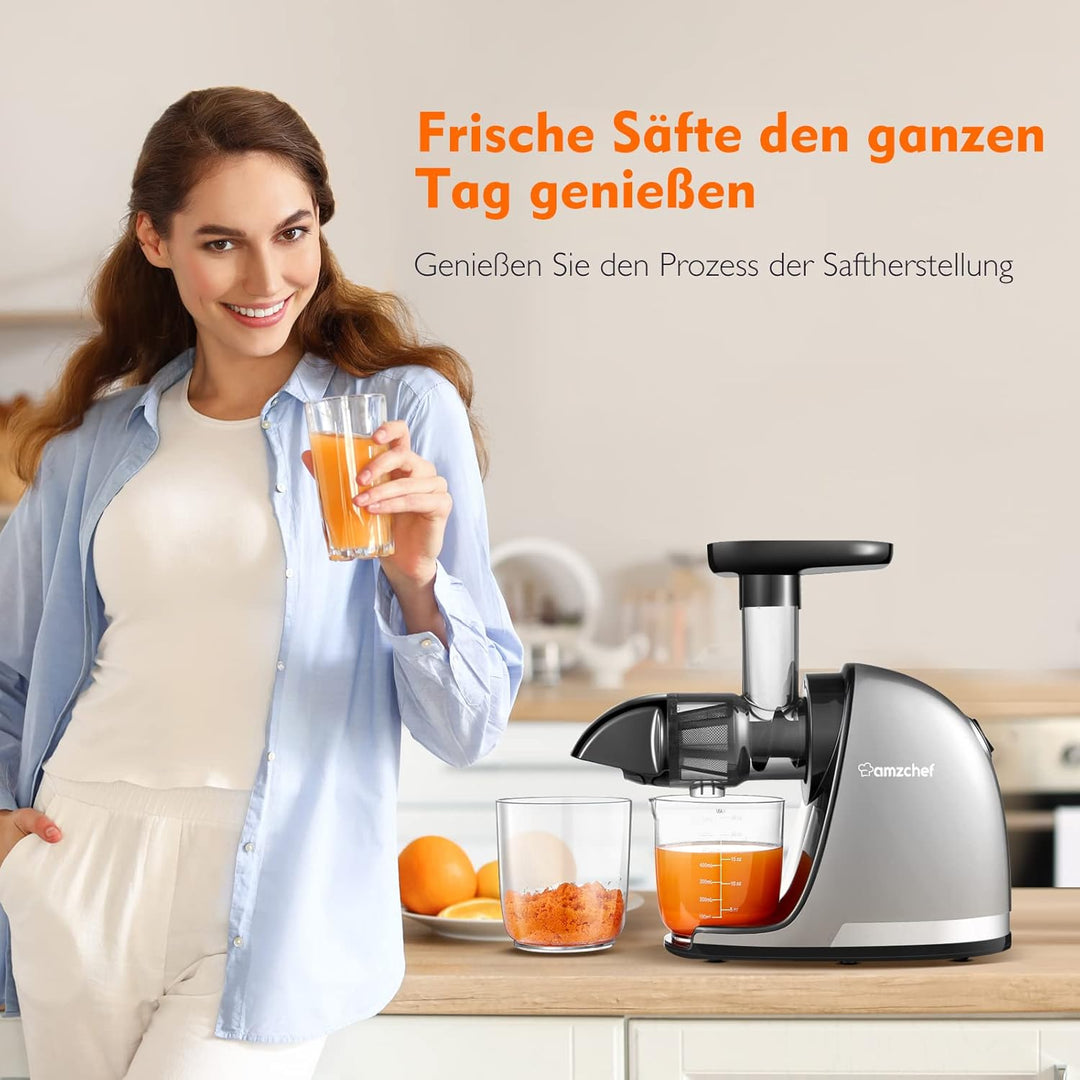 AMZCHEF Slow Juicer Entsafter Gemüse und Obst Profi Entsafter mit Ruhiger Motor & Umkehrfunktion & S